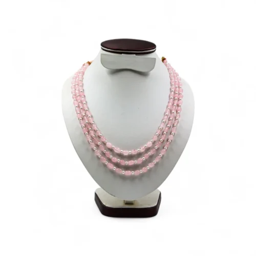 Rosé Elegance – Quartz & Pearl Kantha Mala