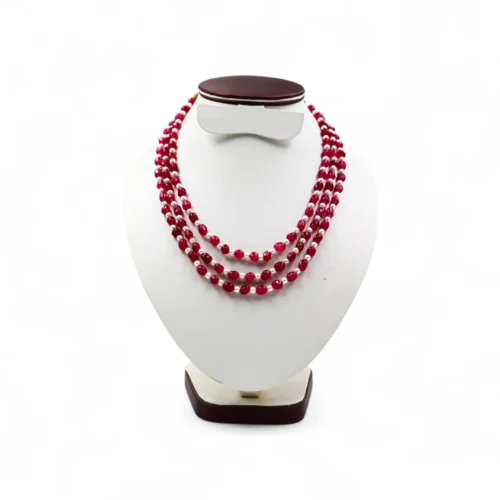 Scarlet Charm – Quartz & Pearl Kantha Mala